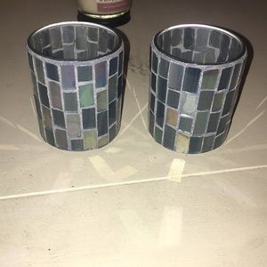 Set of blue glass candle holders